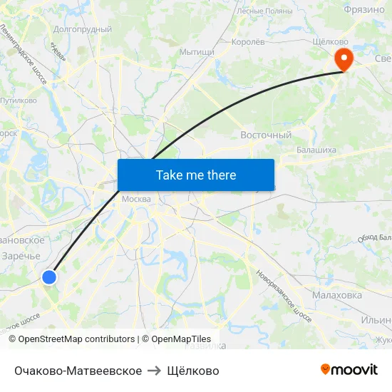Очаково-Матвеевское to Щёлково map
