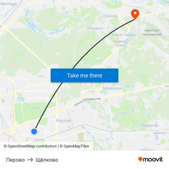 Перово to Щёлково map