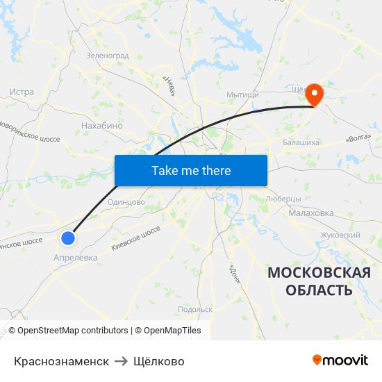 Краснознаменск to Щёлково map