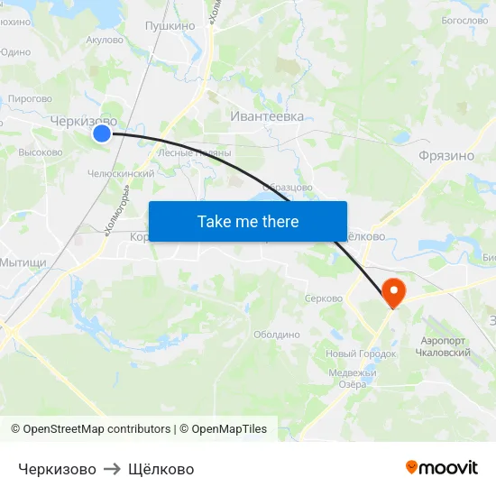 Черкизово to Щёлково map