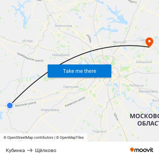 Кубинка to Щёлково map