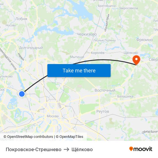 Покровское-Стрешнево to Щёлково map