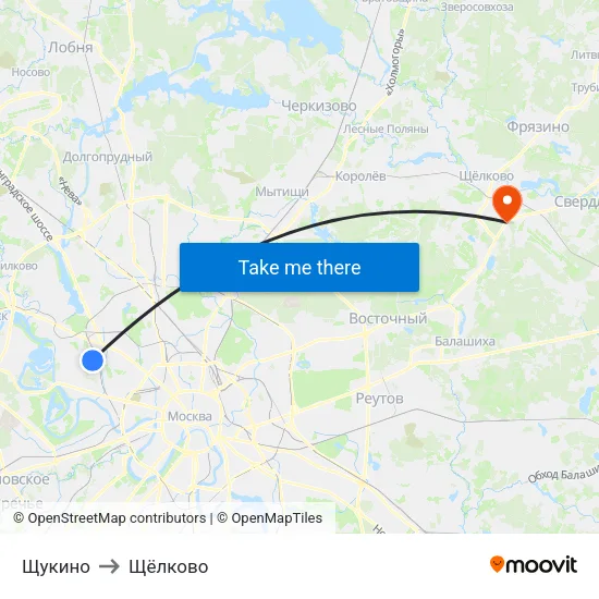 Щукино to Щёлково map