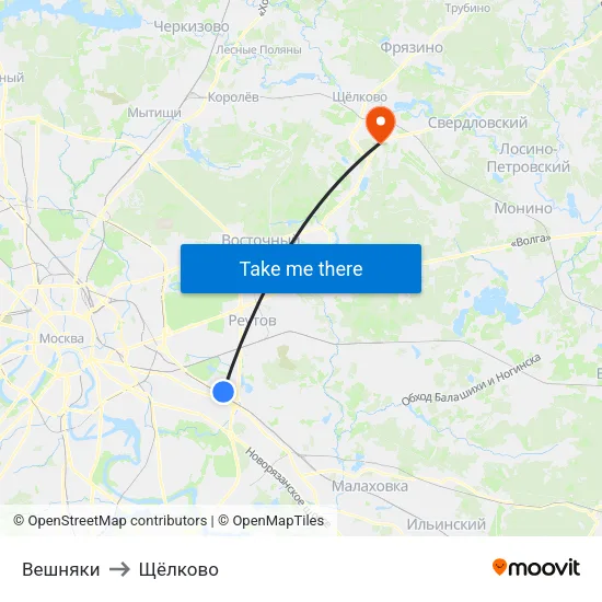 Вешняки to Щёлково map