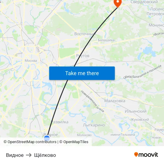 Видное to Щёлково map