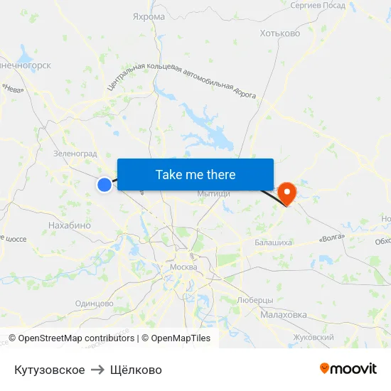 Кутузовское to Щёлково map
