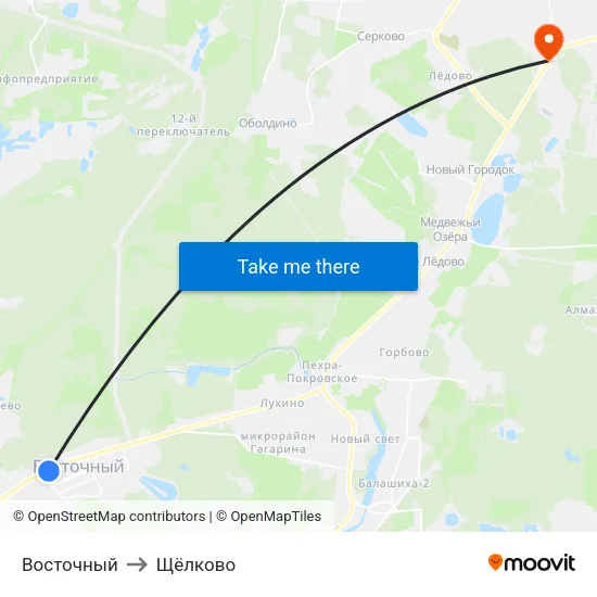 Восточный to Щёлково map