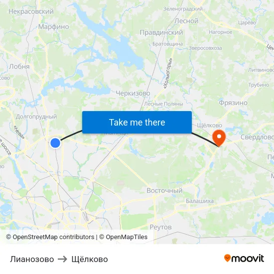 Лианозово to Щёлково map