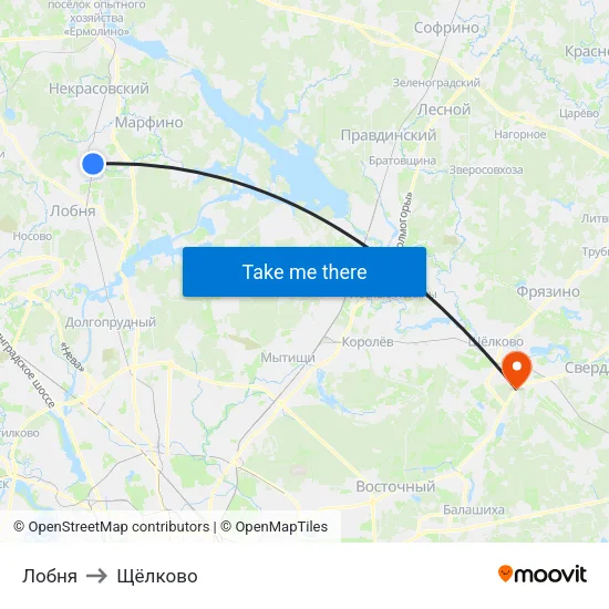 Лобня to Щёлково map