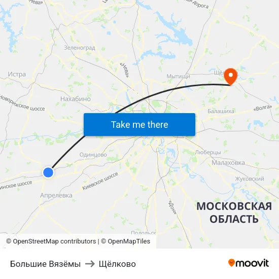 Большие Вязёмы to Щёлково map