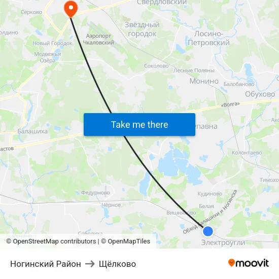 Ногинский Район to Щёлково map