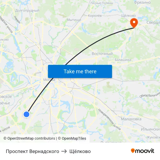 Проспект Вернадского to Щёлково map