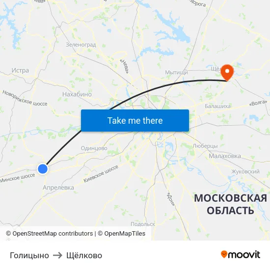 Голицыно to Щёлково map