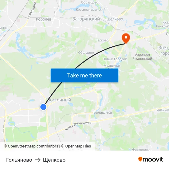 Гольяново to Щёлково map