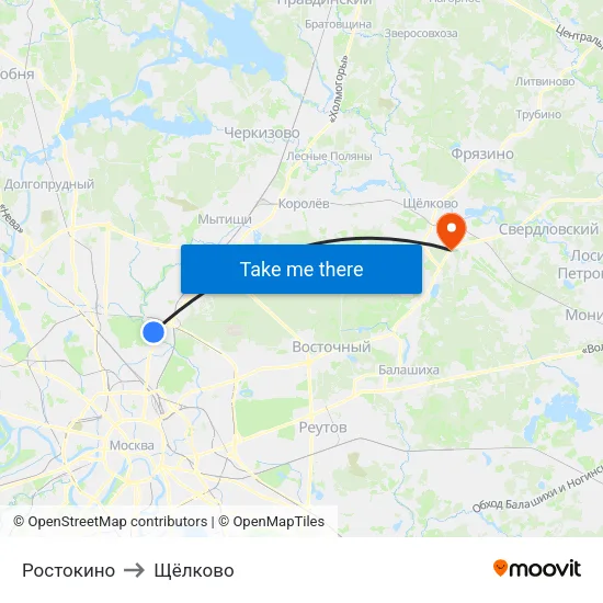Ростокино to Щёлково map