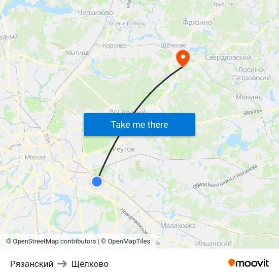 Рязанский to Щёлково map