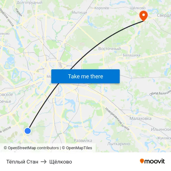Тёплый Стан to Щёлково map