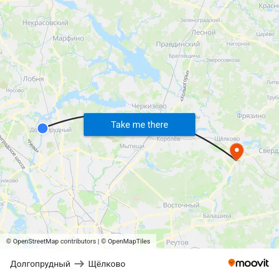 Долгопрудный to Щёлково map