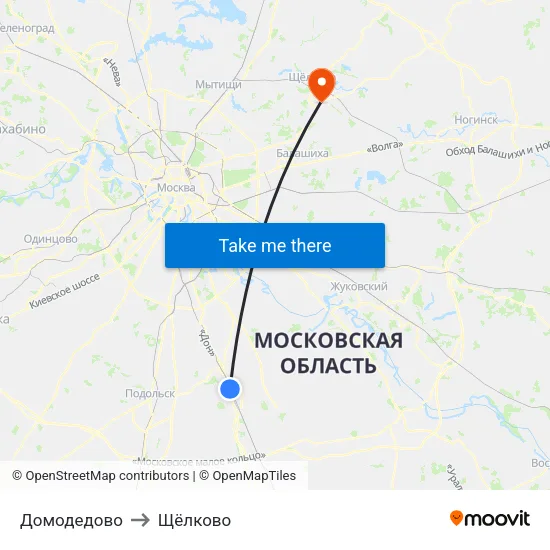 Домодедово to Щёлково map
