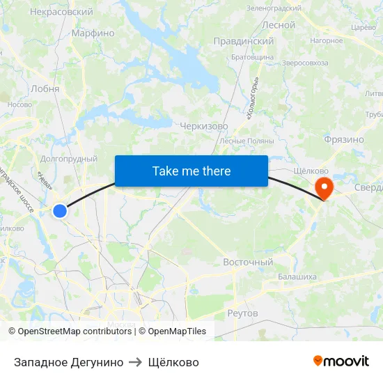 Западное Дегунино to Щёлково map