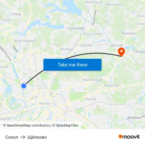 Сокол to Щёлково map