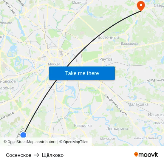 Сосенское to Щёлково map
