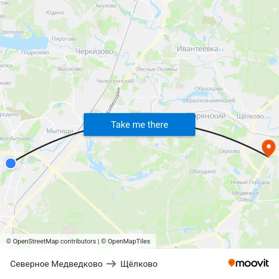 Северное Медведково to Щёлково map