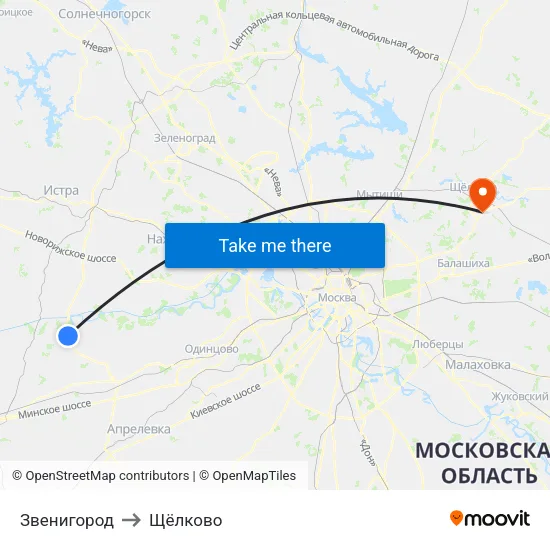 Звенигород to Щёлково map