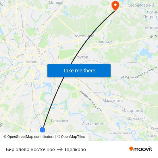 Бирюлёво Восточное to Щёлково map