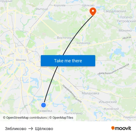 Зябликово to Щёлково map