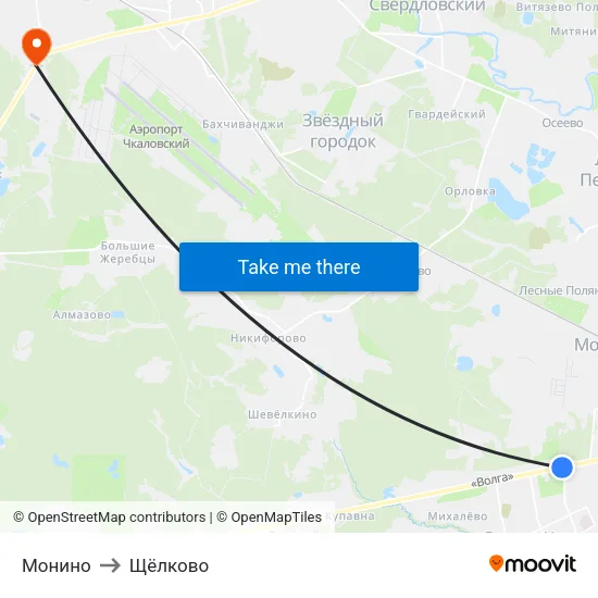 Монино to Щёлково map