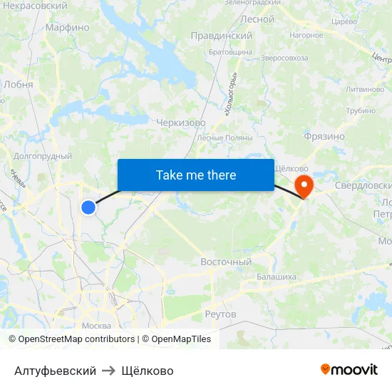 Алтуфьевский to Щёлково map