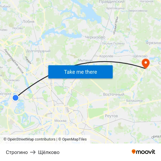 Строгино to Щёлково map
