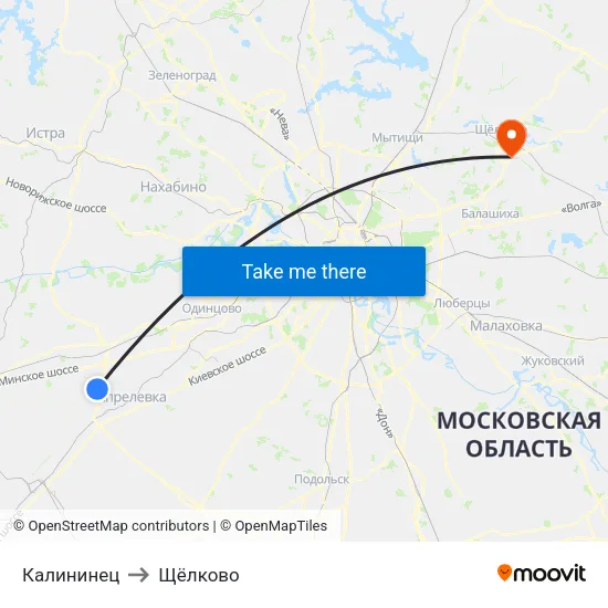 Калининец to Щёлково map