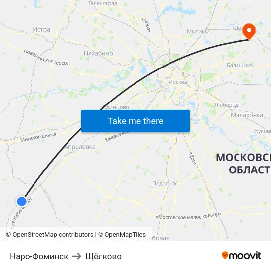 Наро-Фоминск to Щёлково map