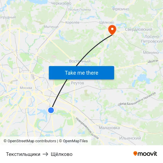 Текстильщики to Щёлково map