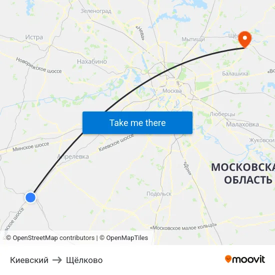 Киевский to Щёлково map