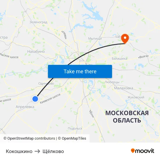 Кокошкино to Щёлково map