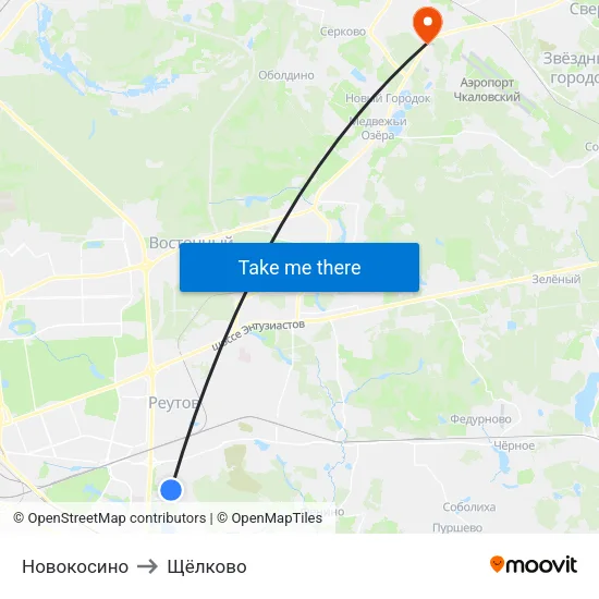 Новокосино to Щёлково map