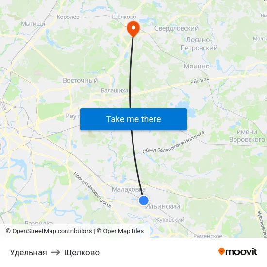 Удельная to Щёлково map