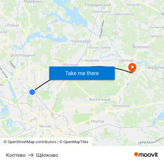 Коптево to Щёлково map