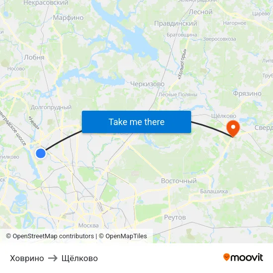 Ховрино to Щёлково map