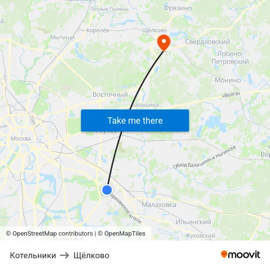 Котельники to Щёлково map