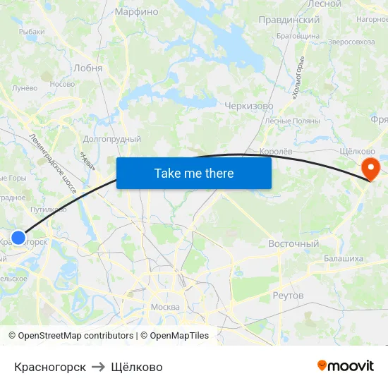 Красногорск to Щёлково map