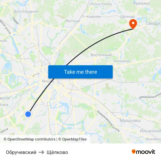Обручевский to Щёлково map