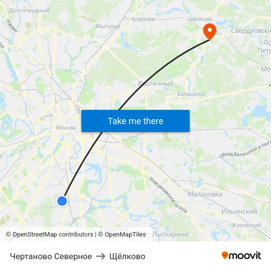 Чертаново Северное to Щёлково map