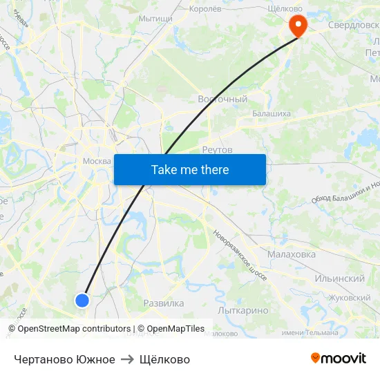 Чертаново Южное to Щёлково map