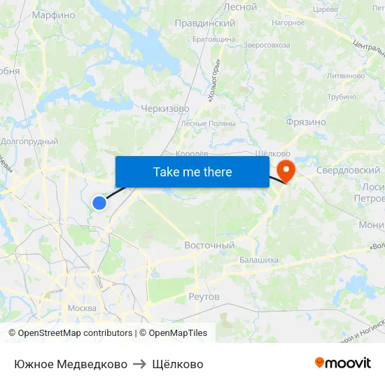 Южное Медведково to Щёлково map
