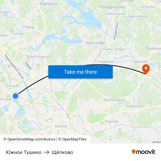 Южное Тушино to Щёлково map