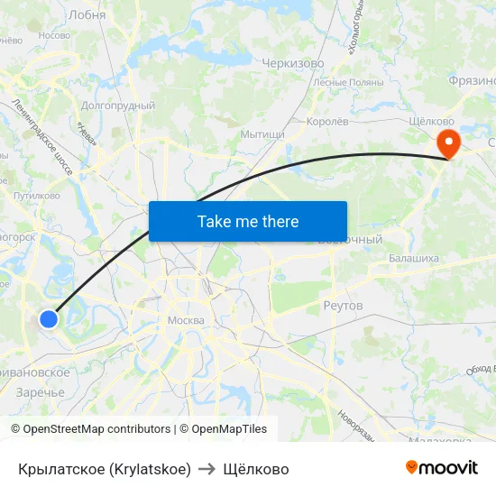 Крылатское (Krylatskoe) to Щёлково map